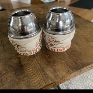 Lot of 2 Vintage Argentina Carved Mate Gourd Cups with Natural Stone Handmade